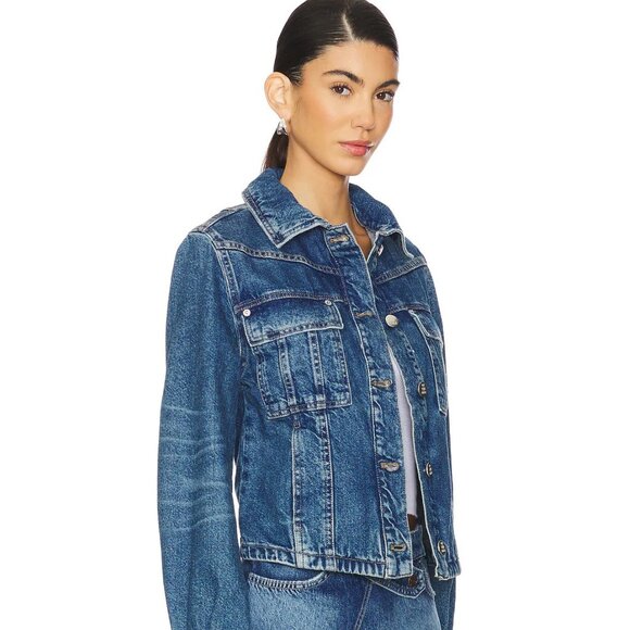 NEW FREE PEOPLE We The Free Jade Blue Denim Jacket Boho Bohemian $128 MSRP - Picture 3 of 4